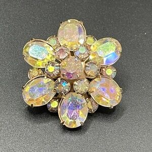 Vintage AB Rhinestone Flower Pin Brooch Dainty